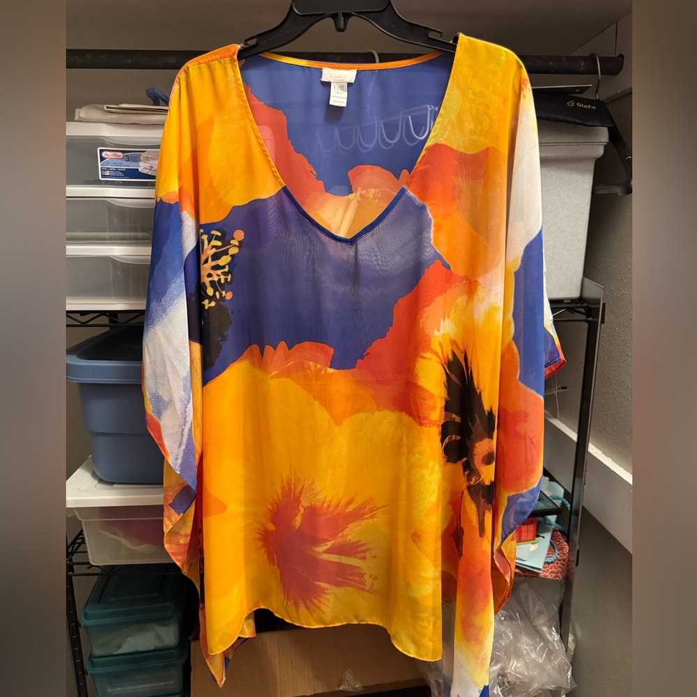 Chico's Vibrant Floral Blouse - Yellow and Blue
